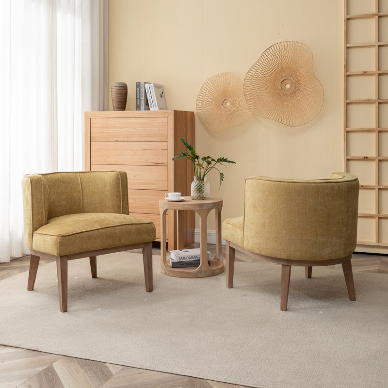 Karoll Upholstered Barrel Chair, Yellow Polyester Blend, 2