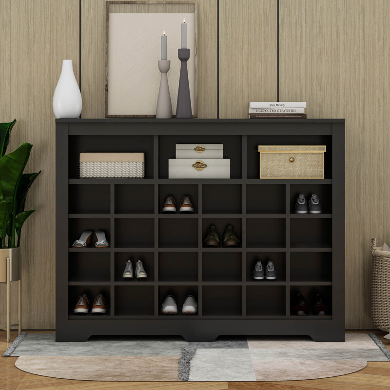 Armoire à chaussures moderne à 24 casiers avec base incurvée Sleek Design, Noir