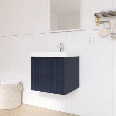 20" Floating Bathroom Vanity with Acrylic Top | Fluted Wood Cabinet, Soft-Close & U-Shaped Plumbing Drawer