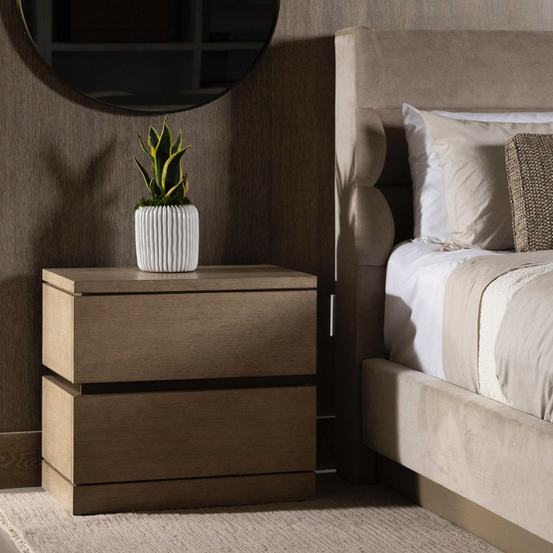 Bolton 2 - Drawer Solid Wood Nightstand, Classic Walnut/Classic Brass