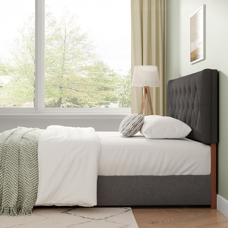 Tête de lit tapissier à hauteur réglable, gris foncé, pliable, Grand lit, Gris foncé