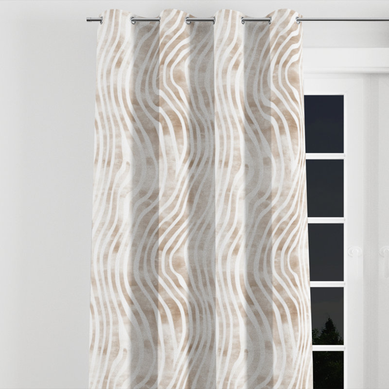 Abstract Velvet Curtains - Modern Beige Path Grommet Curtain - 1 Panel, 52" W x 90" L, Silver Grommets