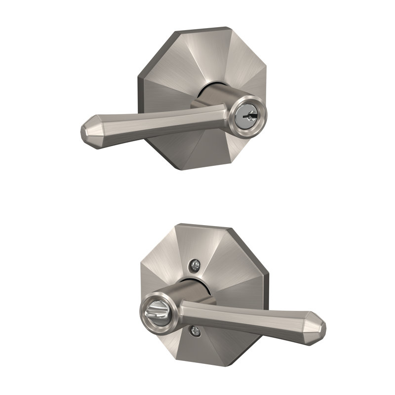 Dempsey Keyed Entry Lever with Rosewood Trim, Yes, Keyed Alike, Satin Nickel