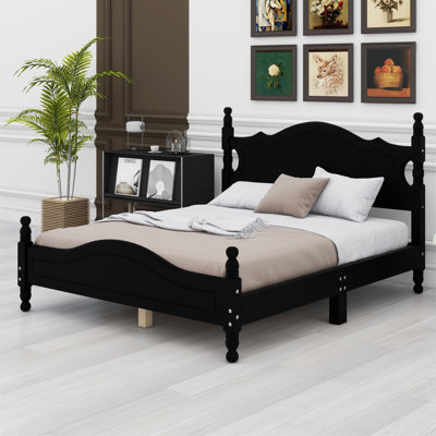 Wood Platform Bed Frame,Retro Style Platform Bed With Wooden Slat Support