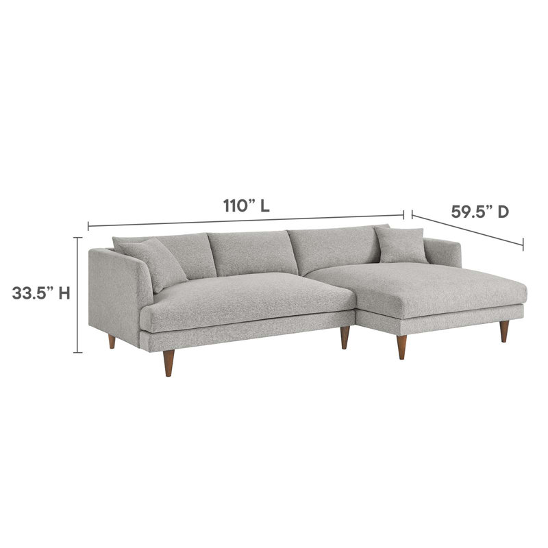 Modway Zoya 2 - Piece Upholstered Sectional, Gray 100% Polyester, Right Hand Facing