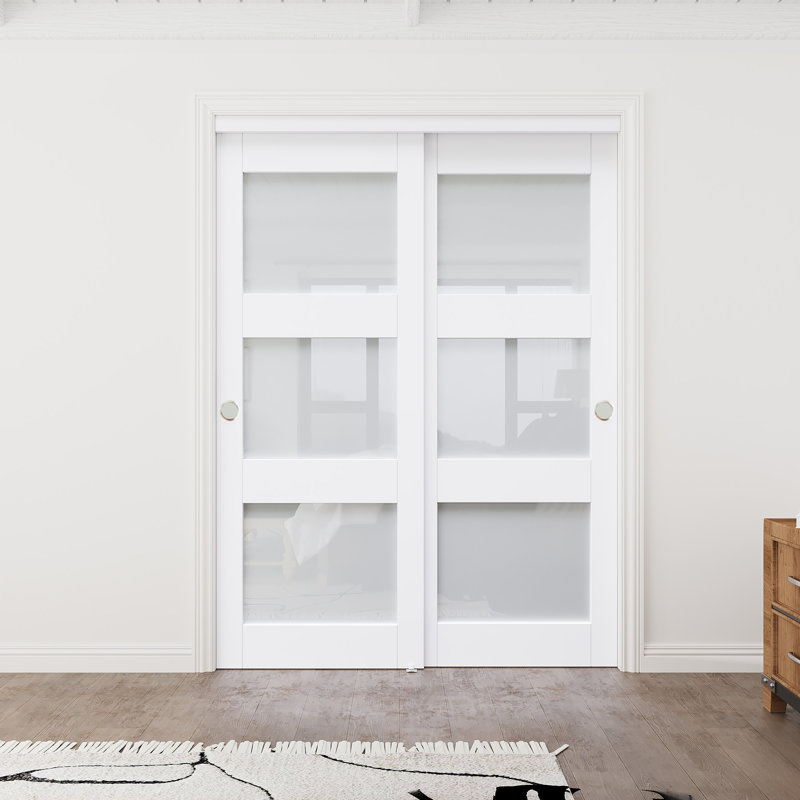 Porte de garde-robe coulissante en verre trempé blanc 60 po x 80 po avec quincaillerie complète et poignées pour garde-manger, 𝐍𝐞𝐞𝐝 𝐀𝐬𝐬𝐞𝐦𝐛𝐥𝐲 