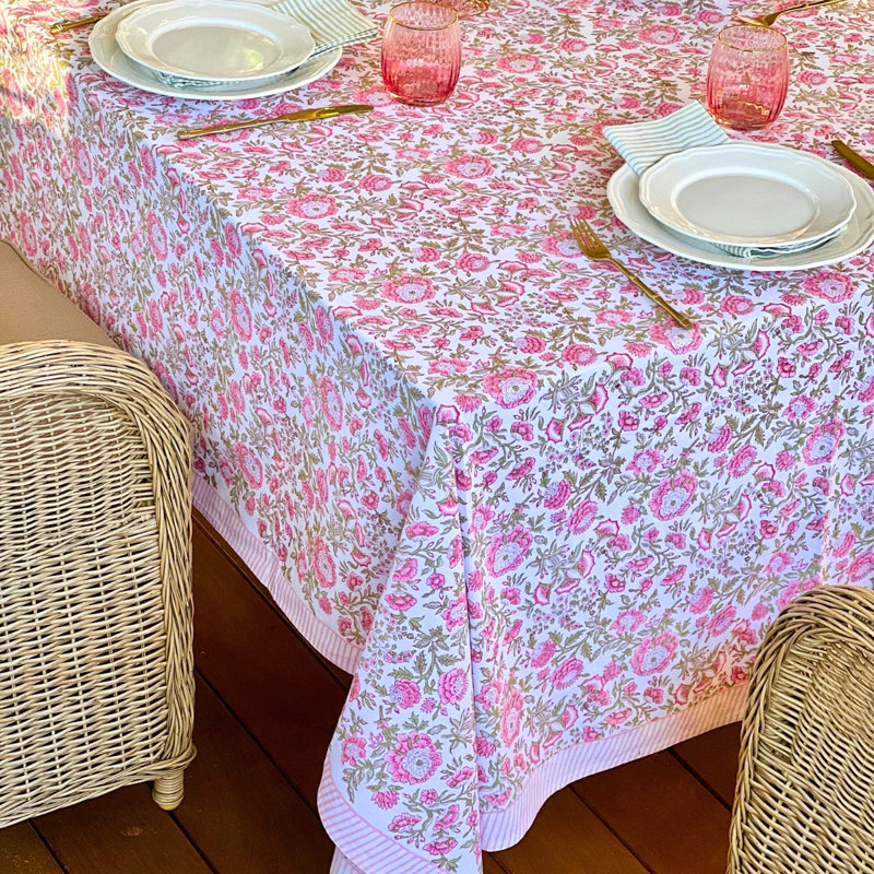 Beatrice Round Tablecloth - Pink And Green, 60" D x 120" L
