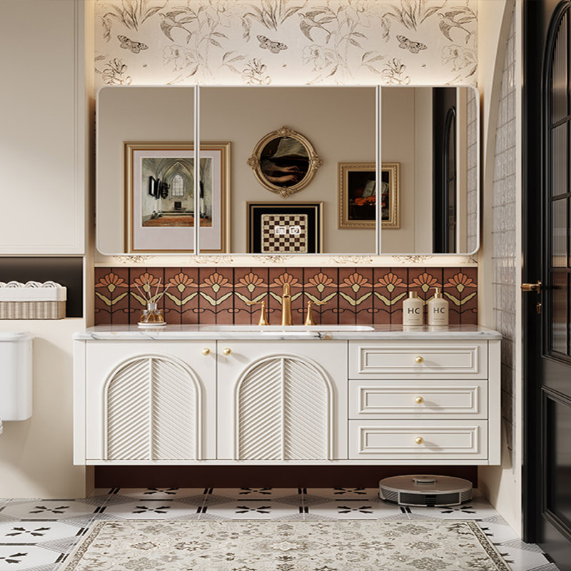 Retro French style bathroom cabinet, 19.69" H x 59.06" W x 19.69" D, White