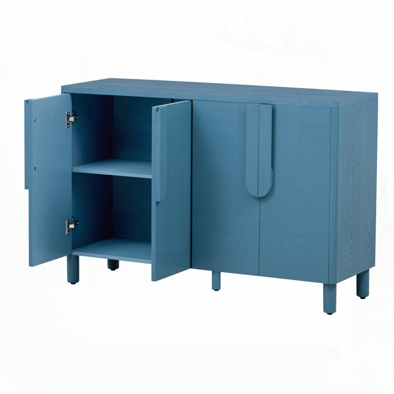 Console en bois avec poignées arquées uniques, tablettes réglables, Marine