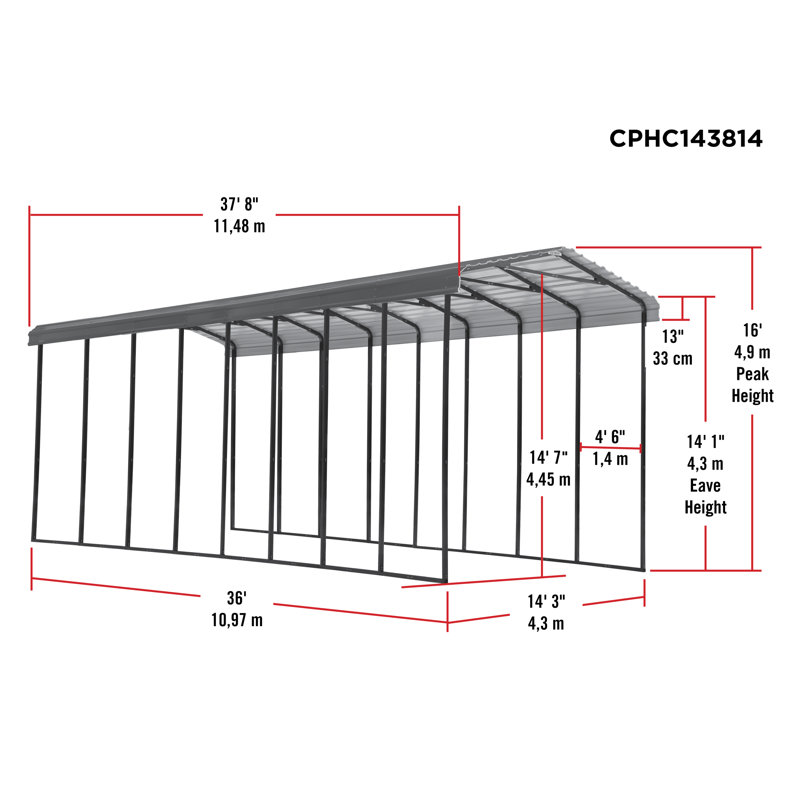 Arrow Carport, 14 ft. x 38 ft. x 14 ft., Charcoal