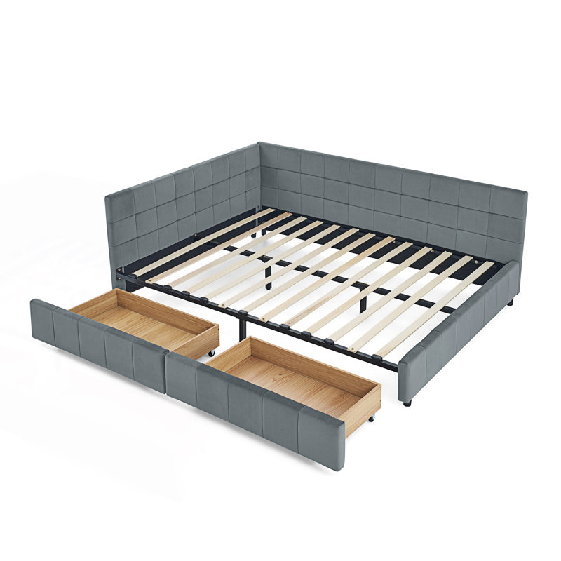 Structure de lit capitonnée avec rangement, canapé-lit avec dossier et accoudoirs confortables, lit pour chambre à coucher, salon