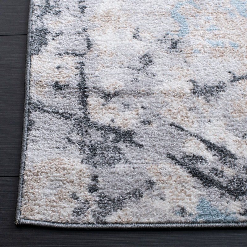 Tapis abstrait ivoire / gris Ethellee, Rectangle 5 pi 3 po x 7 pi 6 po