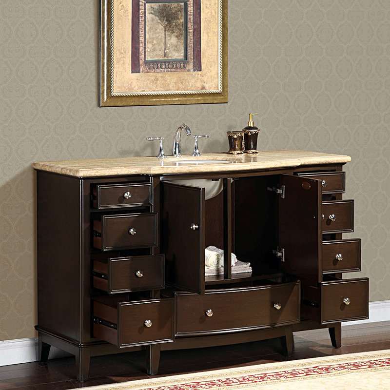 Emmet 60'' Single Bathroom Vanity with Travertine Top