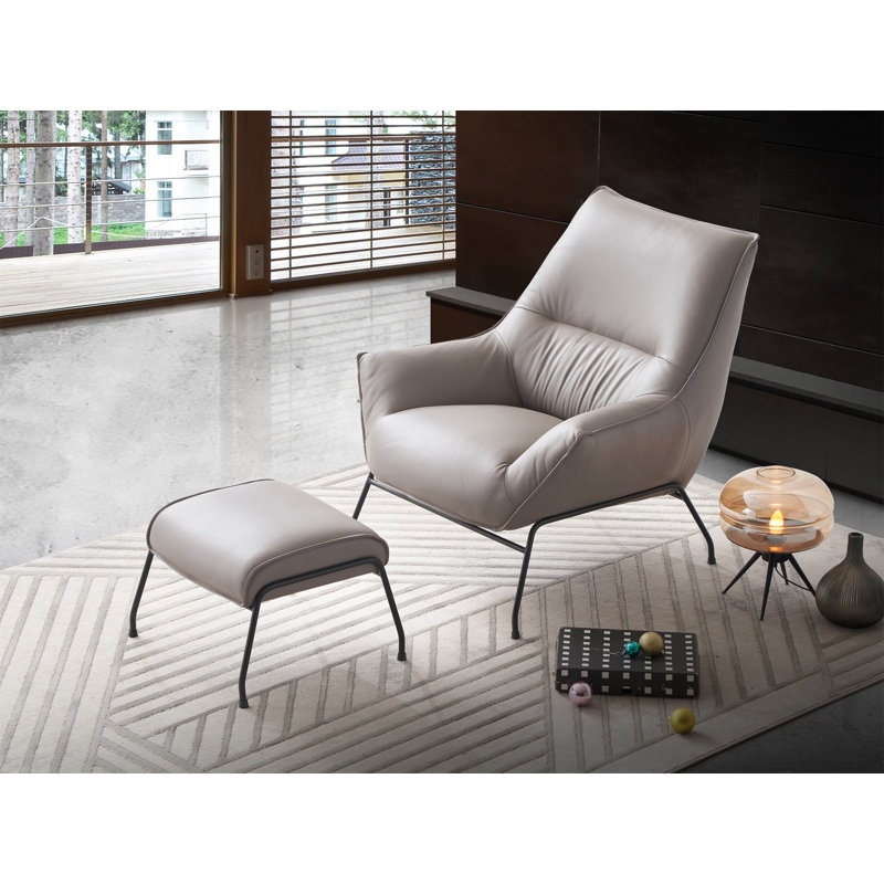Fauteuil d'appoint et repose-pieds en cuir fleur kaki Jabel, Kaki
