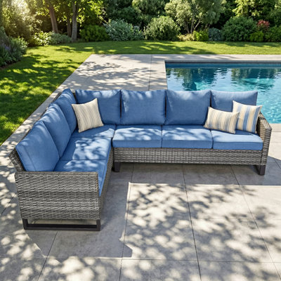 Chaquille 105'' Wide L-Shaped Wicker Patio Sectional with Cushions