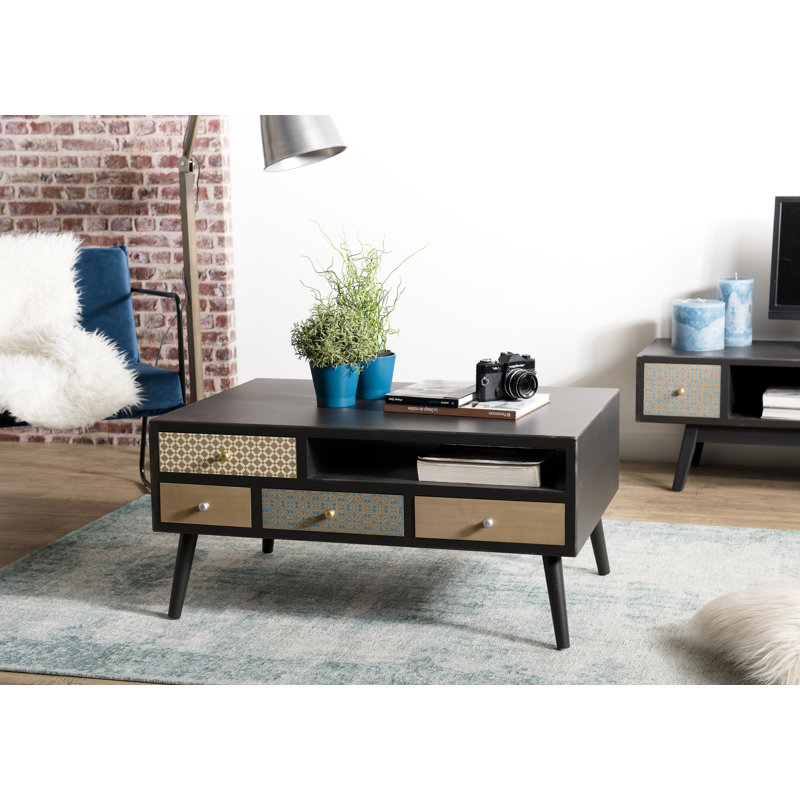 Goodlett Solid Wood Four Leg Coffee Table with Storage
