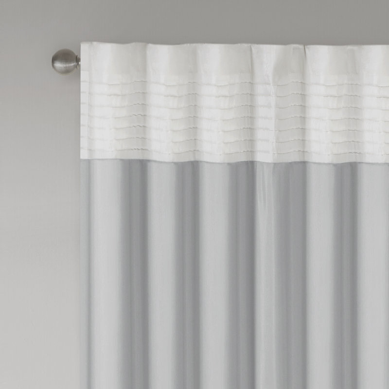Gray Faux Silk Pintuck Light-Filtering Curtain Panel