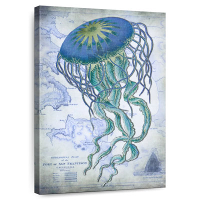 Jellyfish On Image Of Nautical Map