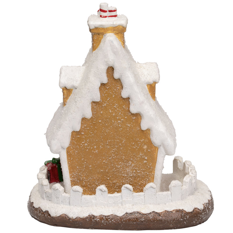 Snowy Gingerbread Peppermint House With Snowman Christmas Decoration - 11"