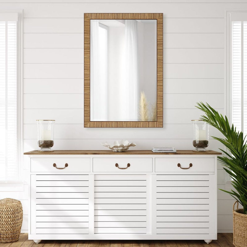  Miroir mural avec cadre H 32 po avec cadre brun foncé et verre biseauté