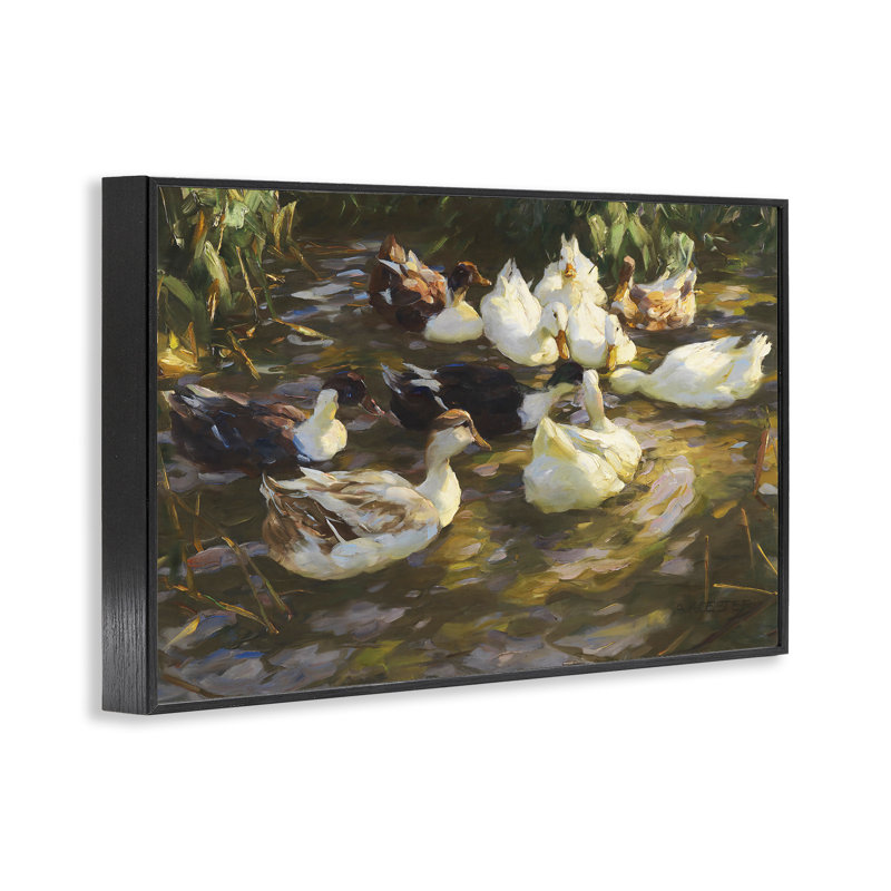 «Ducks in Flowing River», art giclée par CAD Designs, Giclée encadrée noir minuit, H 12 po x l 18 po