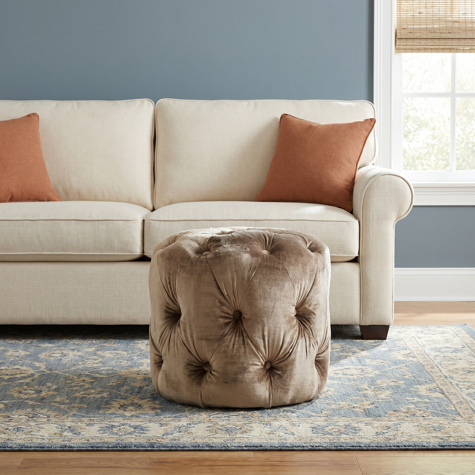 Burnes 16" Linen Upholstered Ottoman, Beige Linen