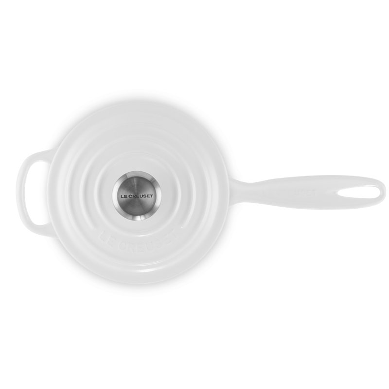 Le Creuset Enameled Cast Iron Saucepan with Lid, White, 1.75 qt.