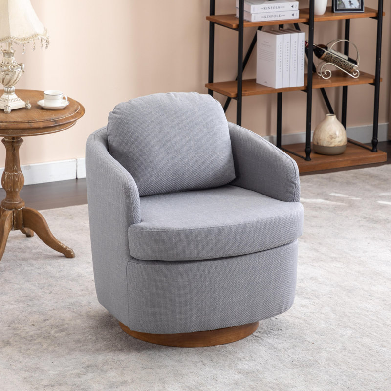 Fauteuil demi-tonneau pivotant de 29,1 po Markysha, Lin bleu clair