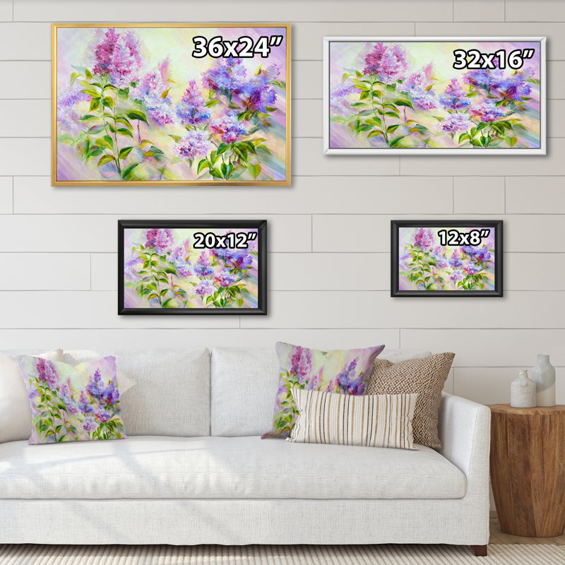 «Modern Modern Lilac Flowers», reproduction sur toile flottante, H 8 po x l 12 po x P 1 po, Cadre flottant blanc