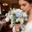 Bouquet de mariage bleu et blanc poussiéreux pour les demoiselles d'honneur, bouquet de mariée pour fleurs artificielles en soie