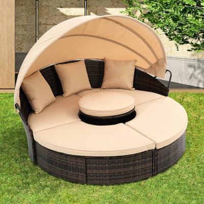 Outdoor Round Bed With Canopy: Comfy Cushions And Toss Pillows Patio Thick Cushion Fill