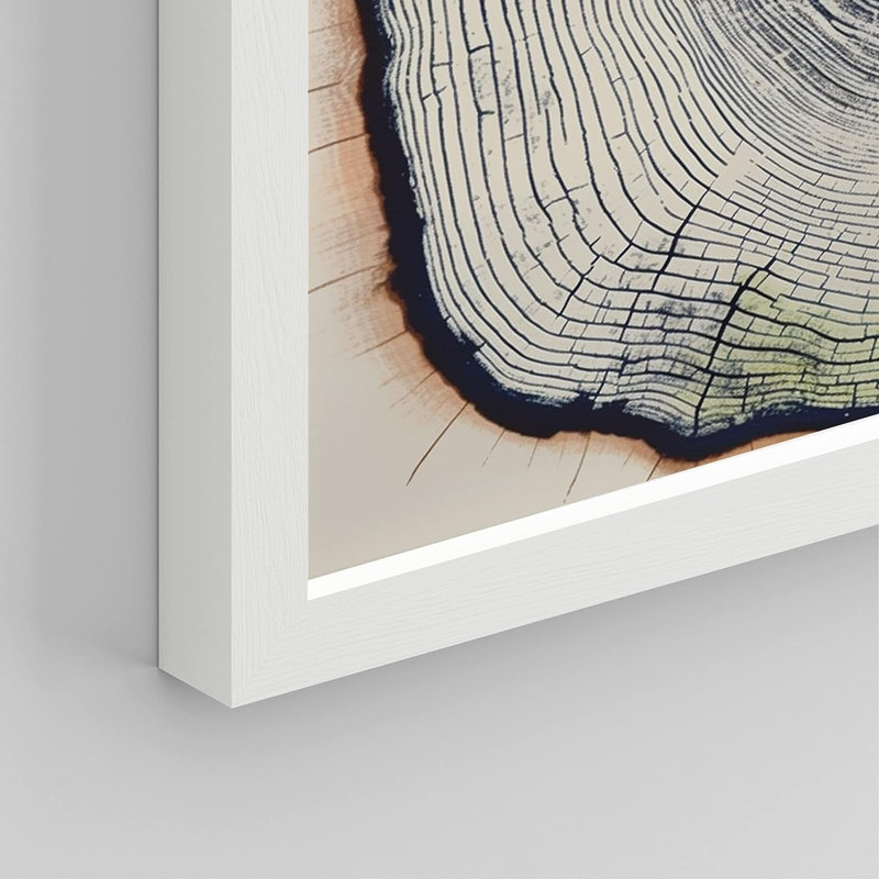 Rustic Navy Blue Wood Tree Ring Artwork Living Room Pictures Framed Wall Art 4 Pieces Paper Print, 14" H x 11" W, White