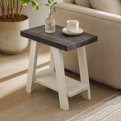 Table de bout en bois à deux tons de style contemporain gris anthracite et beige Athens