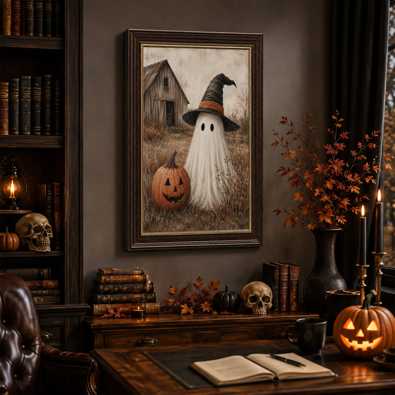 Art mural blanc sur toile Halloween, H 24 po x l 16 po