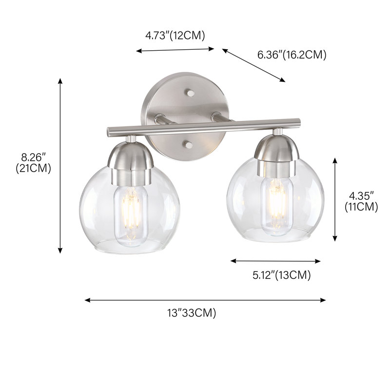 Éclairage pour salle de bain Daryll, Transparent, Deux lumières, Nickel brossé