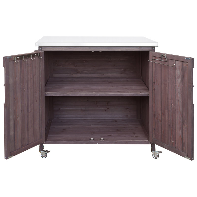 Chariot de barbecue extérieur avec tablette latérale, Brun