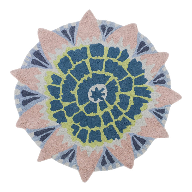 Floral Area Rug in Pink/Blue/Lime, Round 10'
