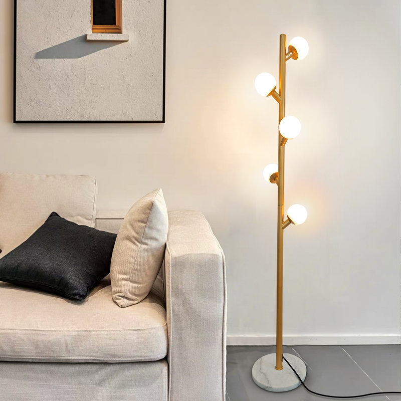 Modern Gold 5-globe Floor Lamp – Stable Base & Glass Shades