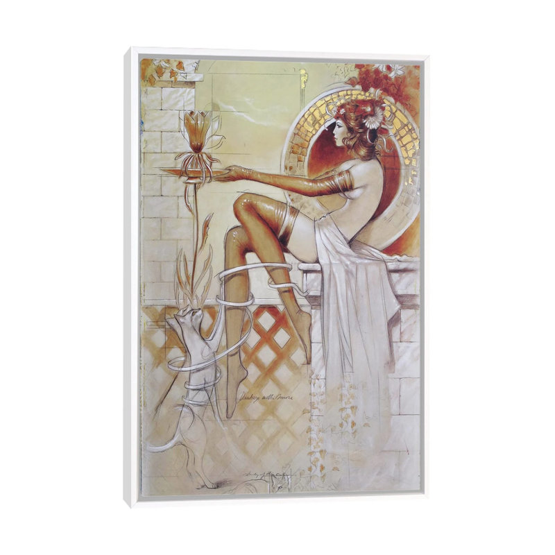 Chatte, reproduction d'art sur toile encadrée, 48" x 32", Toile avec cadre, White