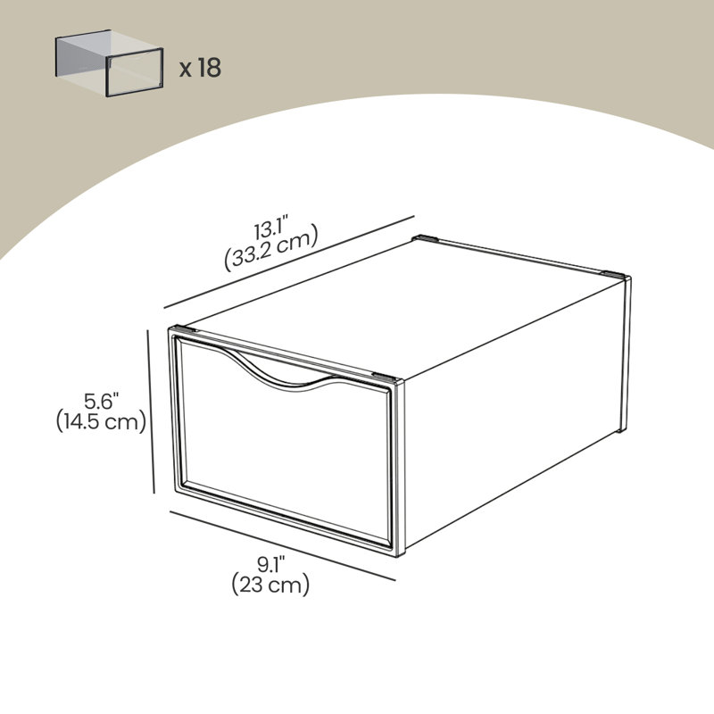 Boîtes à chaussures empilables, ensemble de 18 range-chaussures en plastique, 13,1 po x 9,1 po x 5,6 po, pour taille US 11