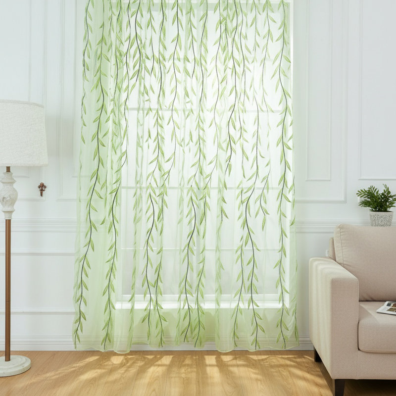 1 Panel 39.37''X78.74'' Willow Print Sheer Voile Curtain Panel Drape For Balcony Window Pastoral Floral Valance Drape Home Decor