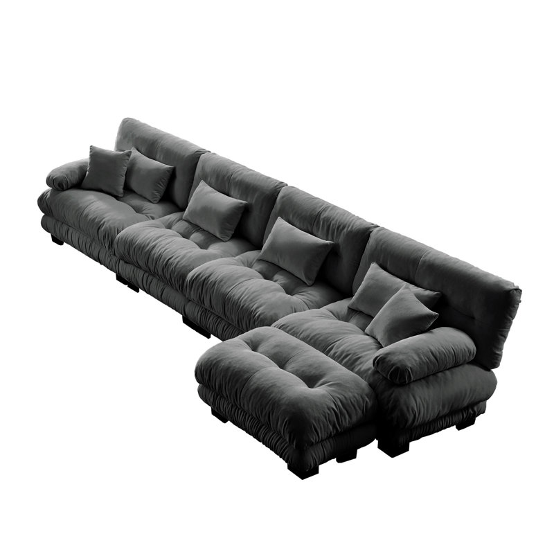 Free Combination, Modular Sectional Sofa,L Shaped Couch For Living Room, 4-Seater Comfy Cloud Couch With Convertible Ottoman, , Chenille