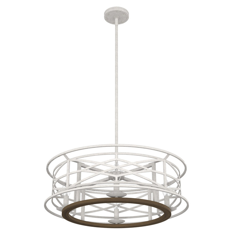Langwood 4 - Light Unique / Statement Drum Chandelier, Distressed White