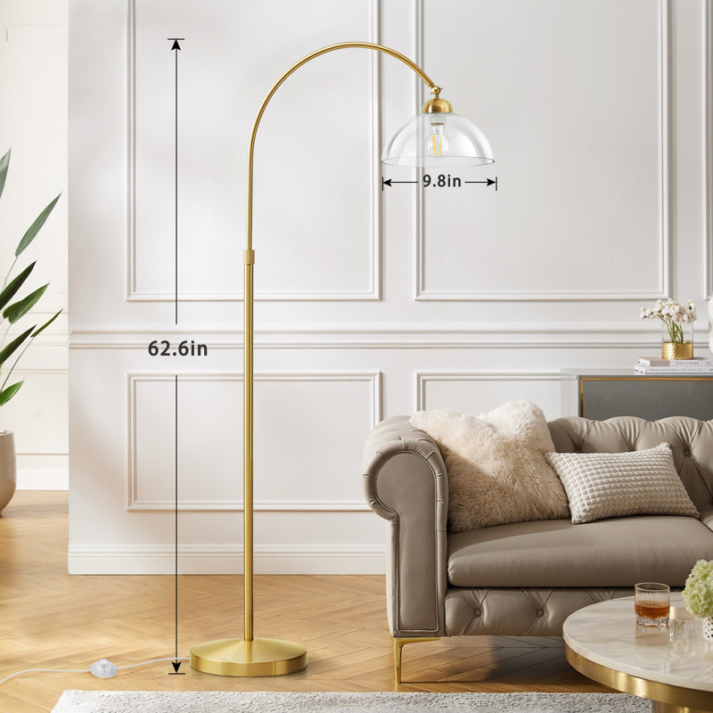 62'' Modern Standing Tall Arched/Arc Floor Lamp with adjustable Glass Shade and On/Off Foot Switch Gold Floor Lamp for Living Room