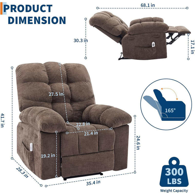 Ergonomic Recliner Chair with Massage & Heat, Wide Rocker, Remote Control for Living Room & Bedroom, Brown