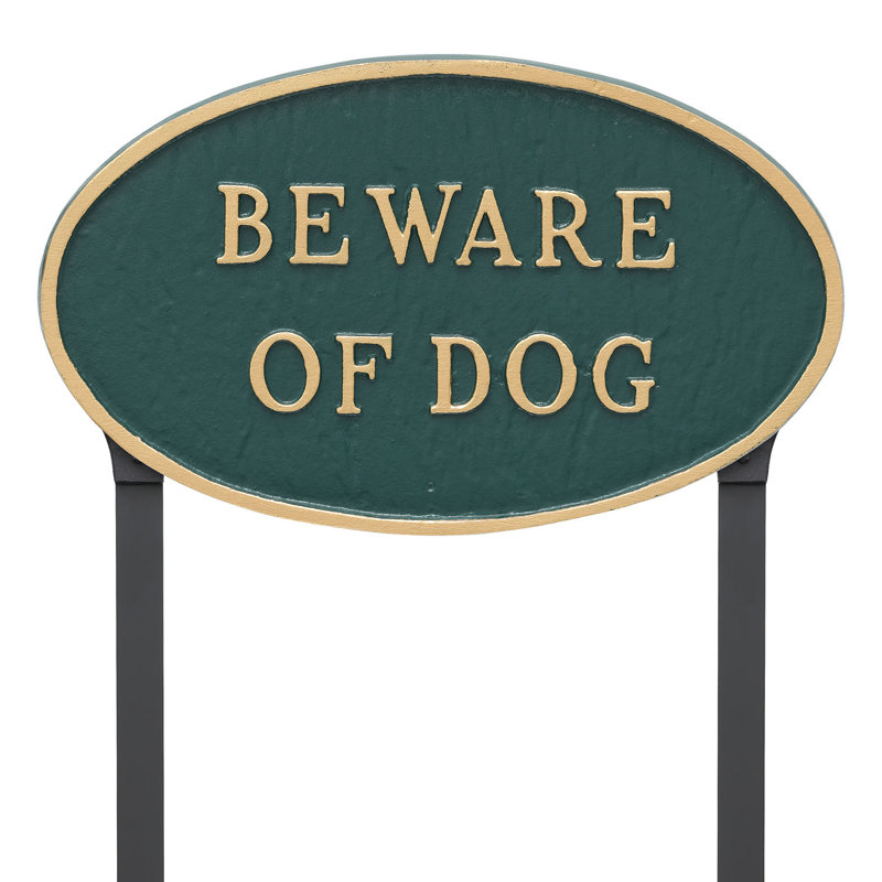 Beware of Dog Statement Garden Sign, Hunter Green/Gold