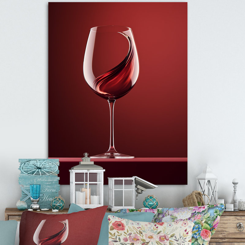 Verre à vin fantaisie encadré sur toile, Toile tendue, H 20 po x l 12 po x P 1 po