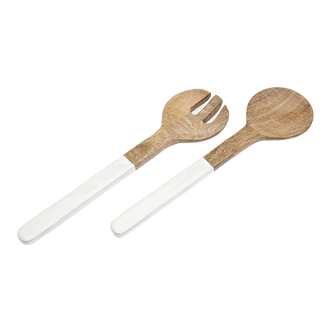 Edica Lathey Wood and Enamel Salad Server Set Millwood Pines
