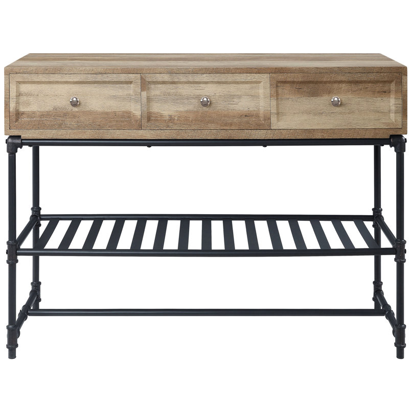 Table à pieds en métal en chêne et noir sable, avec des options de rangement pratiques pour les tiroirs, des tiroirs fonctionnels à cadre moderne, plus d'espace