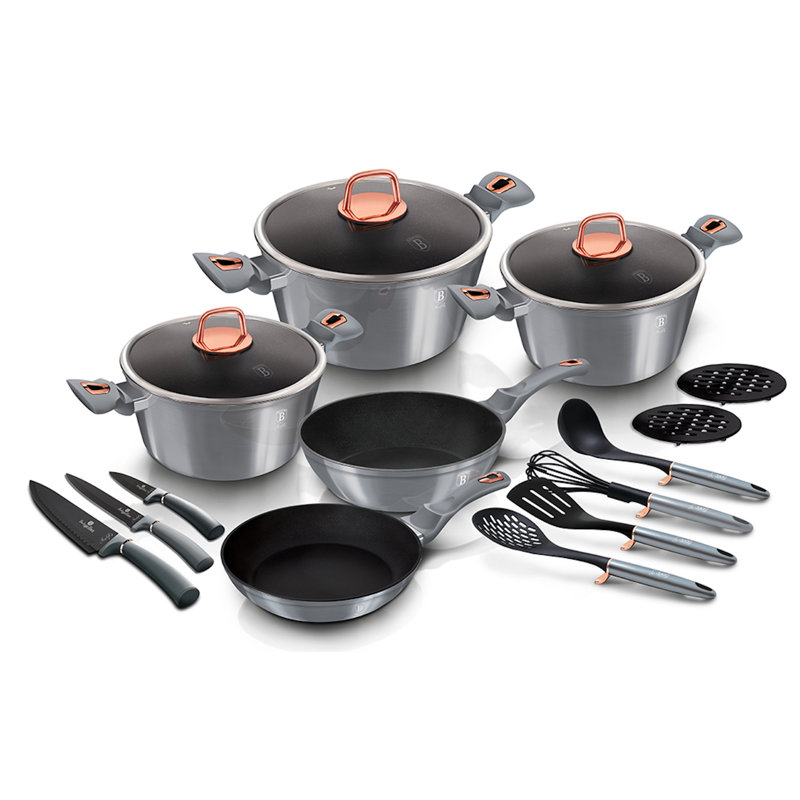 Batterie de cuisine antiadhésive en aluminium 17 pièces Berlinger Haus, Clair de lune